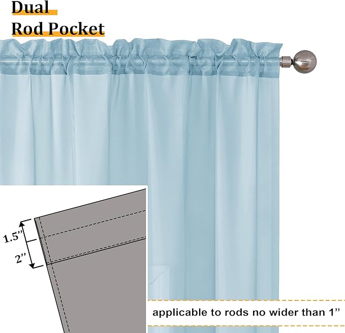 Aiyufeng 2 Pack: Basic Sky Blue Sheer Curtain Drapes 90 Inch Length 2 Panels for Living Room, Light Filtering Voile Drapes for Bedroom, Patio, Sliding Door, Each 42" W x 90" L
