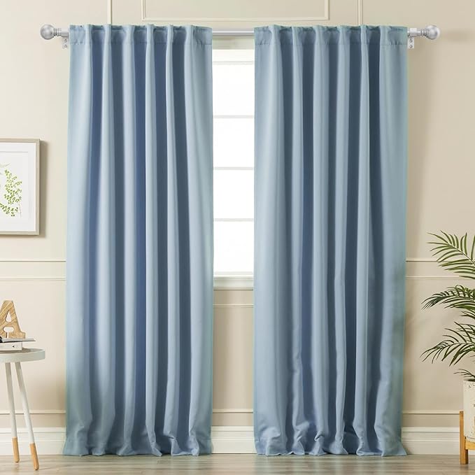 2 Pack Silver Curtain Rods for Bedroom with Brackets,5/8 Inch Diameter Small Window Curtain Rod Adjustable 32 to 48 Inches,Easy Install Drapery Rods,Gray