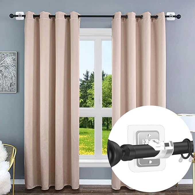 10PCS Curtain Rods No Drilling,Bracket No Drill Curtain Rod Brackets Self Adhesive Curtain Rod Holders Nail Free Adjustable Curtain Rod Hooks Curtain Hangers for Bathroom Kitchen Bathroom Hotel
