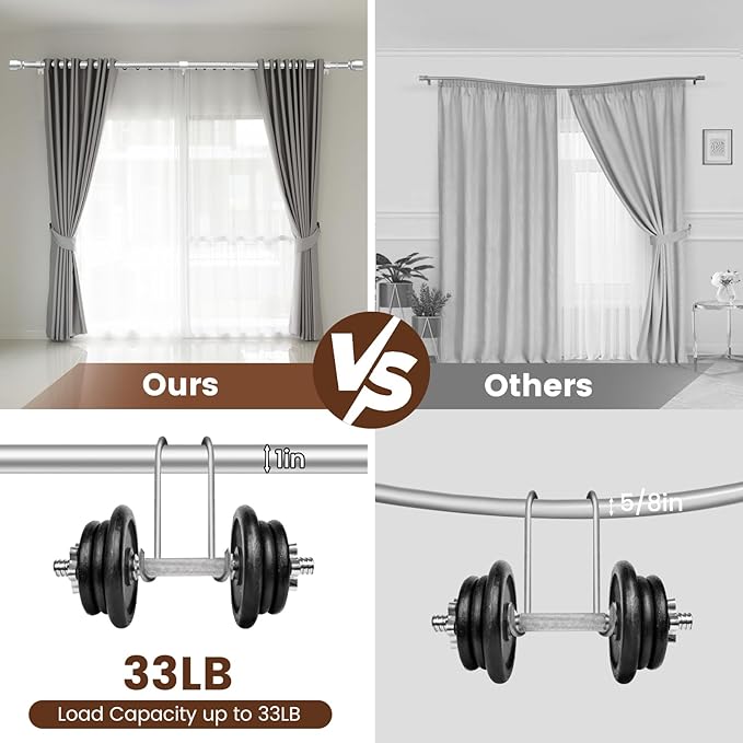 1” Diameter Curtain Rods Itself is 30 to144 inch 1 Pack Fit 30-142 inch, 66 to 120 inch Window with Heavy Duty Adjustable Rod Curtain Splicing Silver Extra Long Curtain Rod for Windows