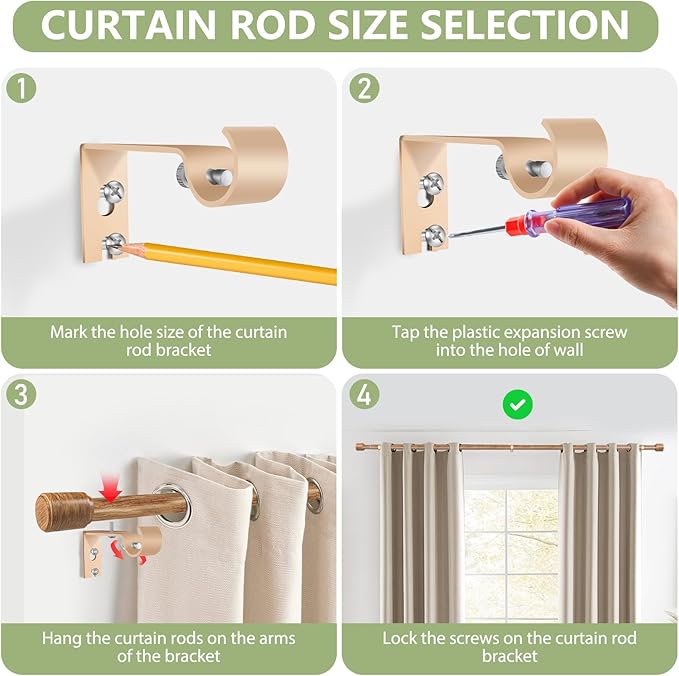 5/8” Diameter Curtain Rods 30-120 Inch, for 30-114 Inch Windows, Adjustable Splicing Wood Grain Curtain Rods for Windows with Brackets, Window Rod Long Small Curtains Rod, 1 Pack
