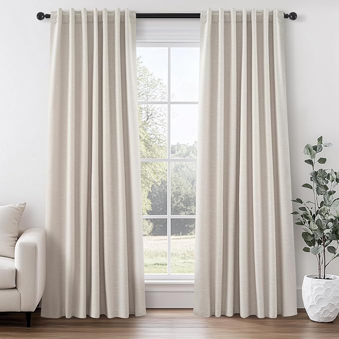 94 Inch Long Sun Blocking Curtains with Hooks Linen Blend,Custom Made Blackout Drapes for Tall Window,Pinch Pleat for Traverse Rods Floor to Ceiling Track 52 Wide 2 Pack Oatmeal Beige