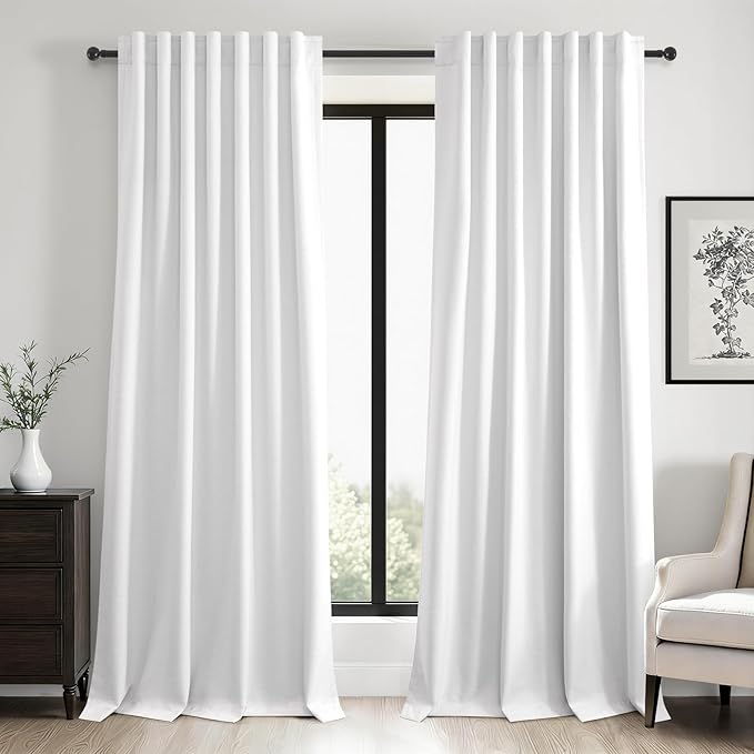 102 inch blackout curtains for Sliding door 2 Panels 100% Blackout Linen texture Beige White Window Drapes with Back Tab Rod Pocket Light Blocking Thermal Insulated Curtains for Bedroom Living Room