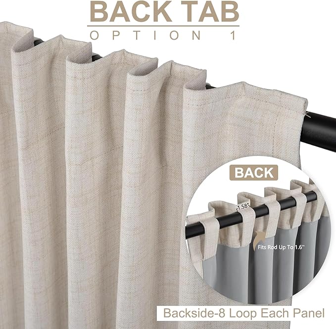 100% Blackout Shield Linen Blackout Curtains for Bedroom 80 Inches Long,Back Tab/Rod Pocket Living Room Drapes,Thermal Insulated Textured Blackout Curtains 2 Panels Set,50" W x 80" L,Cream