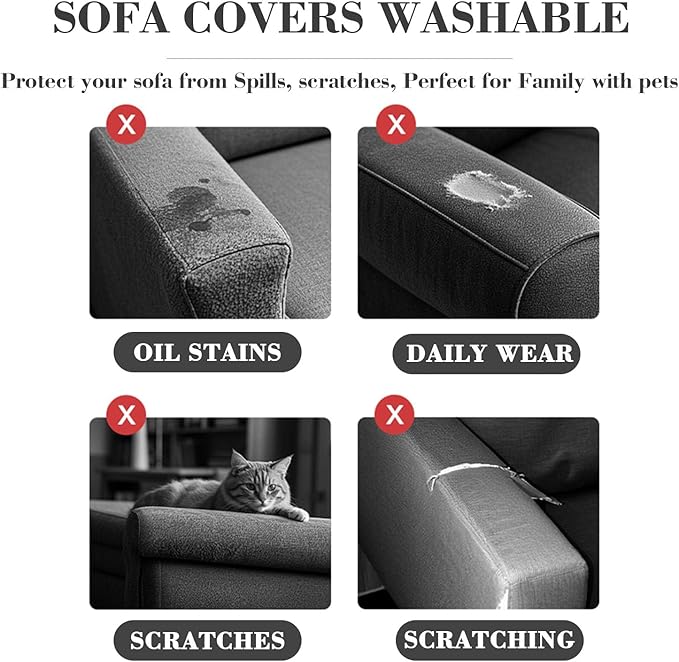 2Pcs Couch Arm Covers, Armrest Cover for Sofa, Sofa Arms Covers Washable Arms with Twist Pins Soft,Skin-Friendly for Pets (Texture Gray, Armrest Cover)