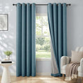 100% Blackout Shield Linen Blackout Curtains for Bedroom, Stone Blue Grommet Curtains for Living Room, Thermal Insulated Room Darkening Drapes for Nursery, Boho Home Decor, 50" W x 96" L, 2 Panels