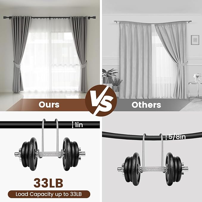 1” Diameter Curtain Rods Itself is 30 to 170 inch 1 Pack Fit 30-168 inch Window with Heavy Duty Adjustable Rod Matte Black Splicing Metal Extra Long Curtain Rod for Windows