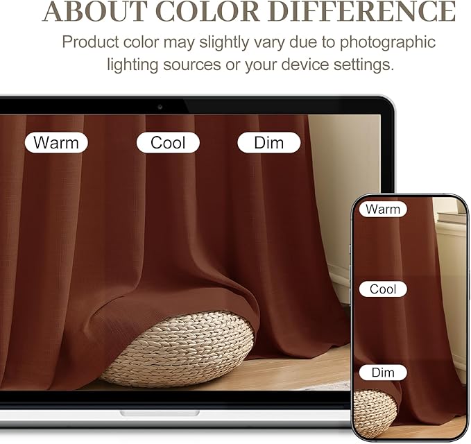 102 Inch Linen Curtains for Living Room, Pinch Pleated Curtain with Hooks Rings Rustic Textured Semi Sheer Light Filtering Pleat Drapes for Bedroom Dining Room, Chestnut Brown, 2 Panel, 40x102