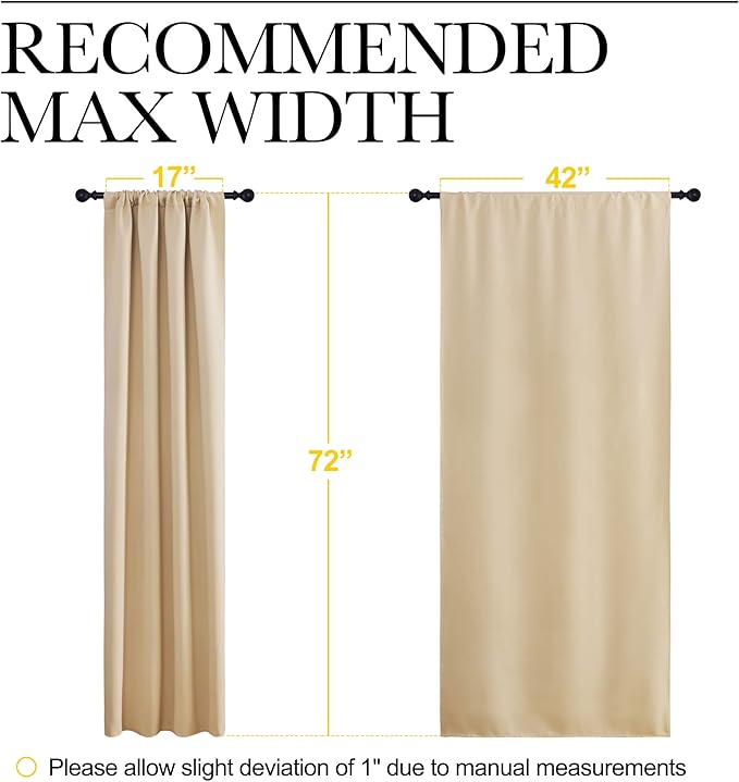 NICETOWN Kitchen Room Darkening Curtains - Panel Home Fashion Thermal Insulated Solid Rod Pocket Curtains for Window(Biscotti Beige, 1 Pair, 42 inches Wide by 72 inches Long)