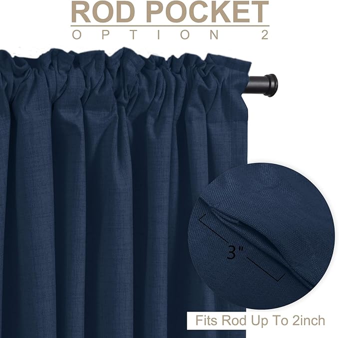 100% Blackout Shield Linen Blackout Curtains for Bedroom 84 Inches Long, Back Tab/Rod Pocket Living Room Drapes, Thermal Insulated Blackout Curtains 2 Panels Set, 50" W x 84" L, Midnight Blue