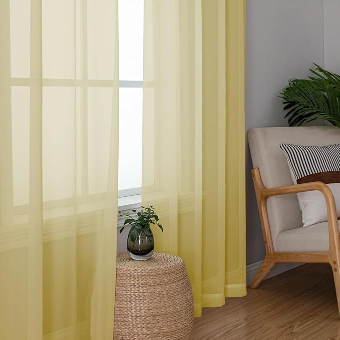 Aiyufeng Yellow Sheer Curtains 45 Inch Length 2 Panels Set, Light Filtering Yellow Window Curtain Drapes Treatment for Kitchen, Bedroom,Children Room, Dual Rod Pocket, 2 Pack of 42 x 45"