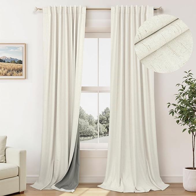 108 Inch Curtains 2 Panel Set Burg Modern Dark Out Curtains for Bedroom Insulating Noise Reducing Soundproof Extra Long Wide Drapes Floor Length to Ceiling Curtain for Living Room Window 9ft Cream