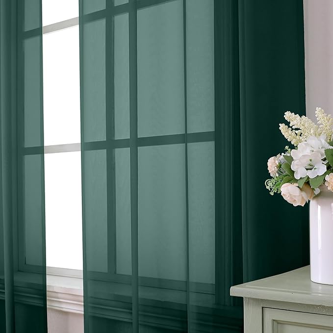 Aiyufeng Hunter Green Sheer Curtain Drapes 72 Inch Length 2 Panels for Living Room, Light Filtering Voile Green Drapes for Bedroom, Patio, Sliding Door, Each 42" W x 72" L