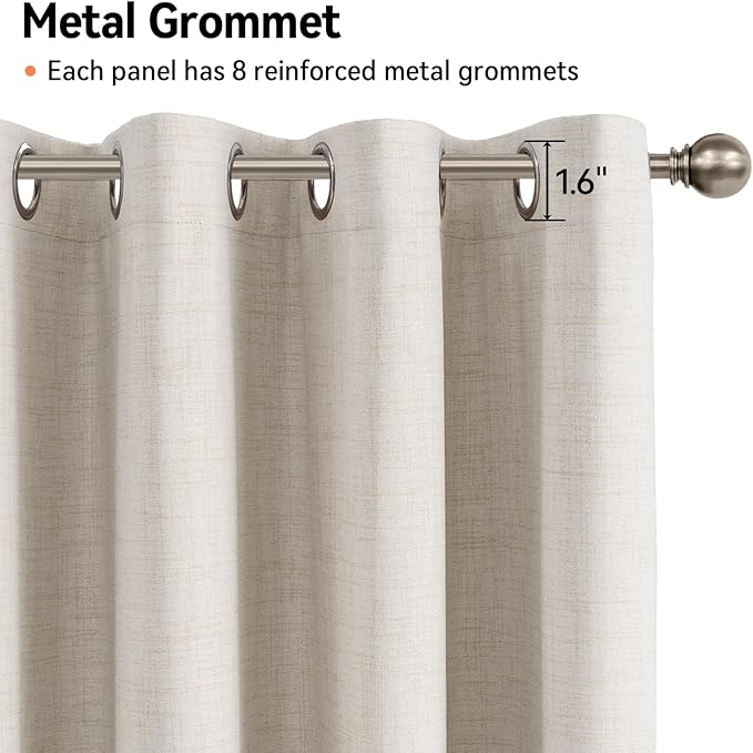 100% Blackout Shield Linen Blackout Curtains for Bedroom, Beige Grommet Curtains for Living Room, Thermal Insulated Room Darkening Drapes for Nursery, Boho Home Decor, 50" W x 72" L, 2 Panels