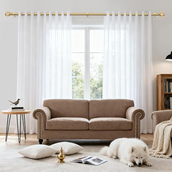 2 Pack Curtain Rod 32 to 58 Inches (2.6-4.8ft), USFOOK 7/8 Inch Telescoping Splicing Curtain Rods for Windows 20 to 54 Inch, Luxury Gold Decorative Drapery Rods for Home with Translucent Finials