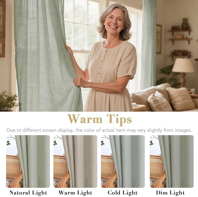 H.VERSAILTEX Living Room Linen Curtains Nickel Grommet Curtains Energy Saving Light Filtering Window Treatments Panels for Bedroom, Sea Grass, 2 Panels, 52 x 108 - Inch