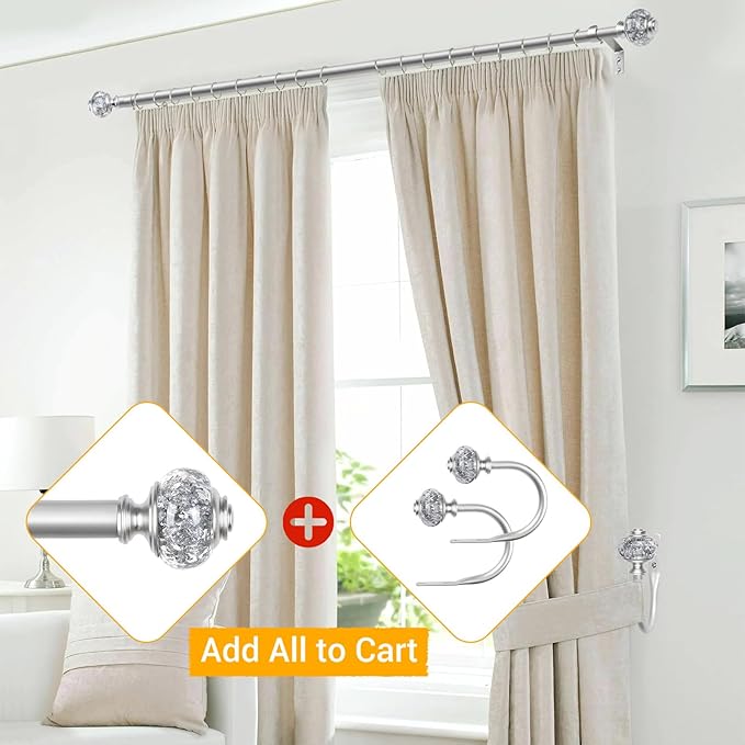 2 Pack Curtain Holdbacks, USFOOK Silver Decorative Window Drapery Tiebacks (2 Pack/1 Pair), Curtain Tie Back Hooks for Wall with Translucent Finials (3.95" L x 3.4" W)