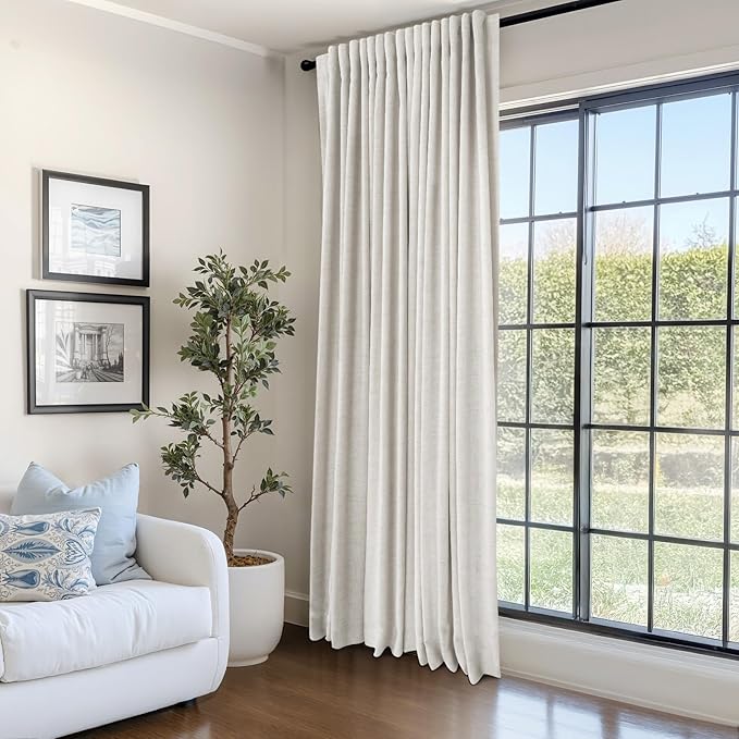 100% Blackout Shield Linen Blackout Curtains for Bedroom 96 Inches Long, Back Tab/Rod Pocket Living Room Drapes, Thermal Insulated Blackout Curtains 1 Panel Set, 100" W x 96" L, Beige