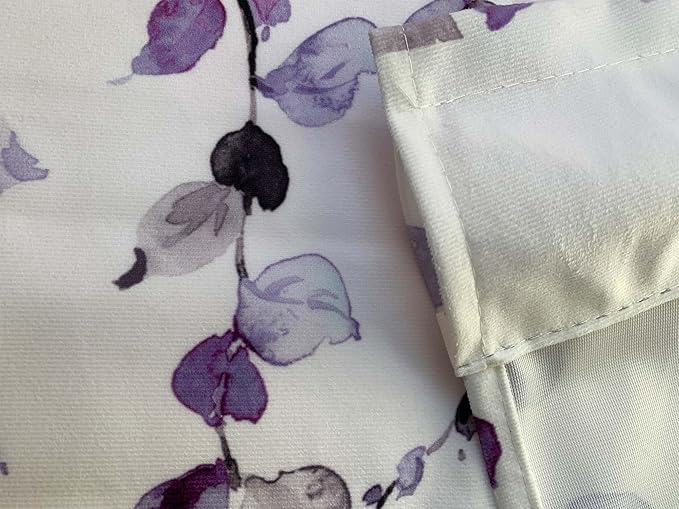 2 Pack Watercolor Purple Leaves Window Valance for Bedroom Living Room, Lavender Leaf Plant Curtains Valanes for Windows, 3" Rod Pocket Window Treatment for Home Decorations, 54 x 18 Inch, 2 Panel