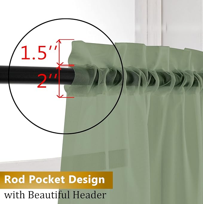Aiyufeng Long Sheer Bedroom Curtains 2 Panel Sets 108" Inch Length - Transparent Light Weight Soft Sage Window Treatment Panels for Study Room/Living Room/Guest Room, W40 X L108 inches