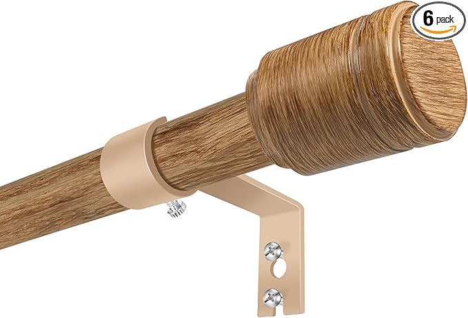 5/8” Diameter Curtain Rods 30-90 Inch, for 30-84 Inch Windows, Adjustable Splicing Wood Grain Curtain Rods for Windows with Brackets, Window Rod Long Small Curtains Rod, 1 Pack