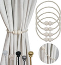 4 Pack Magnetic Curtain Tiebacks Modern Handmade Rope Curtain Tie Backs Decorative Drapes Weave Holdbacks for Home Outdoor Bedroom Office Decorative Curtain, Beige