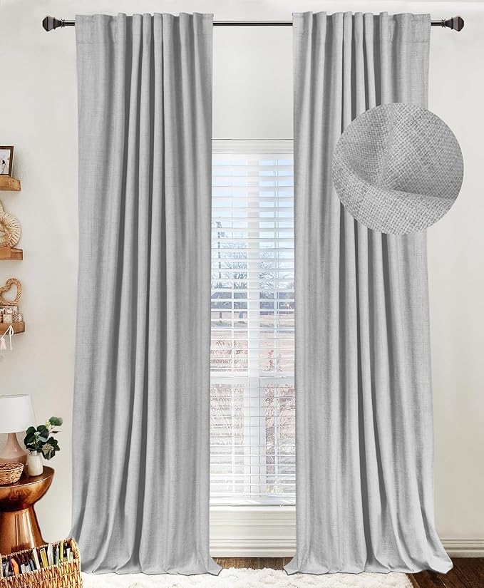100% Blackout Shield Linen Blackout Curtains for Bedroom 72 Inches Long, Back Tab/Rod Pocket Living Room Drapes, Thermal Insulated Blackout Curtains 2 Panels Set, 50" W x 72" L, Grey