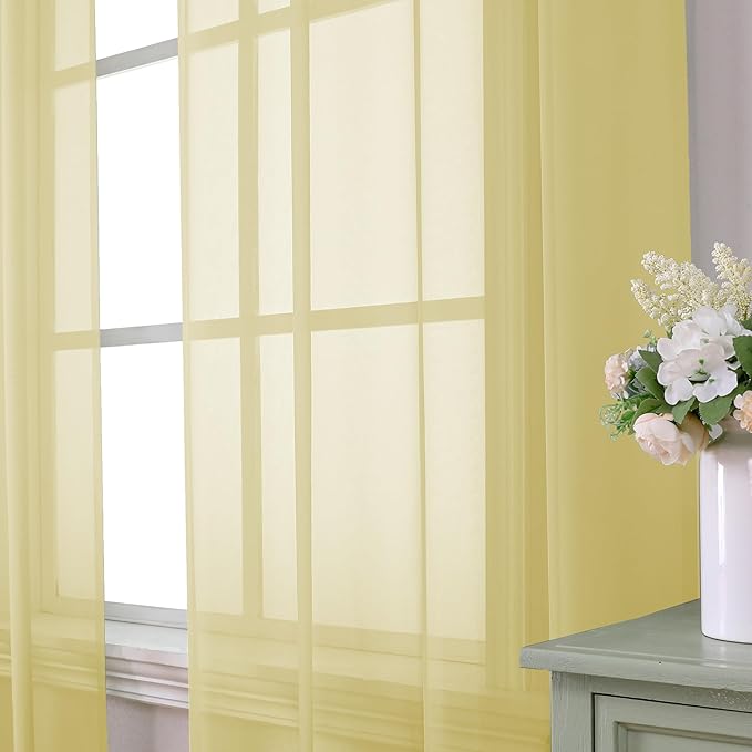 Aiyufeng Yellow Sheer Curtains 2 Panel Sets 96 Inches Long - Transparent Light Weight Soft Yellow Window Treatment Panels for Study Room/Living Room/Guest Room, Per Panel W42 X L96 inches