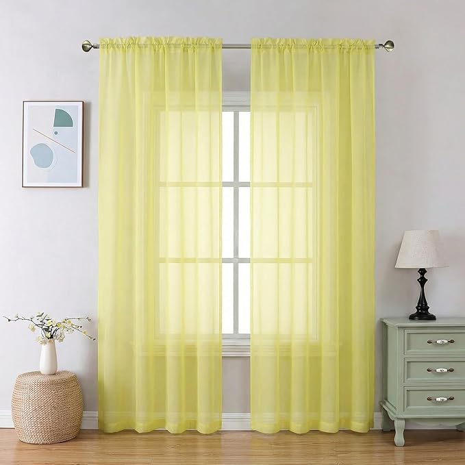 Aiyufeng Lemon Sheer Curtains 84 Inches Long 2 Panels Set for Living Room, Light Filtering Window Sheer Drapes for Bedroom, Each 42" W x 84" L