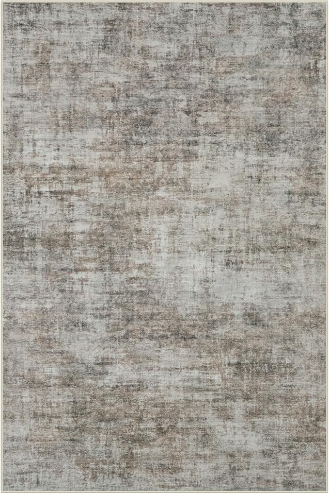 4x6 Area Rugs Washable Rug: Modern Abstract Living Room Rug Soft Anti-Skid Thin Carpet Indoor Floor Non-Shedding Carpets for Bedroom Dining Room Farmhouse Nursery Home Office Brown Black