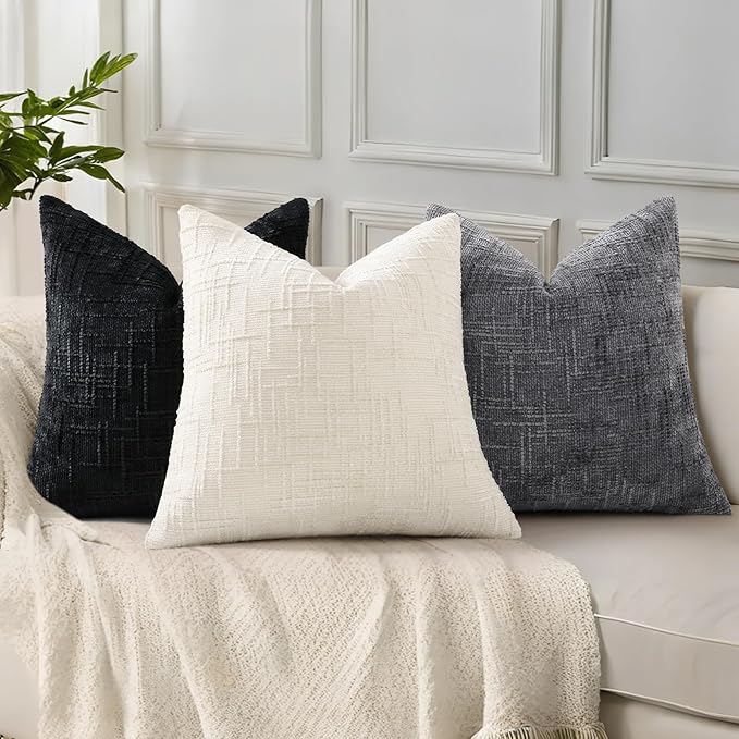 decorUhome Black Chenille Euro Sham Throw Pillow Covers 26x26 Set of 2 Textured Soft Cozy Slubby Couch Pillow Covers Modern Farmhouse Boho Decorative Pillow Cases for Bed Sofa Living Room