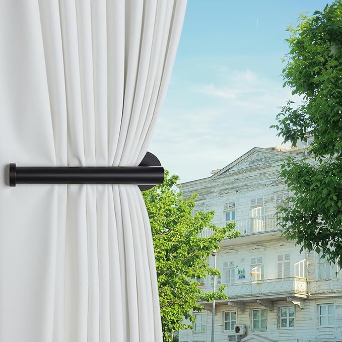 1pcs Curtain Holdbacks, Screw-in Curtain Tiebacks Curtain Tie Backs Curtain Holders for Wall Mounted Curtain Pull Backs for Drapes, Curtain Side Holders Hooks, 304 Stainless Steels, Black