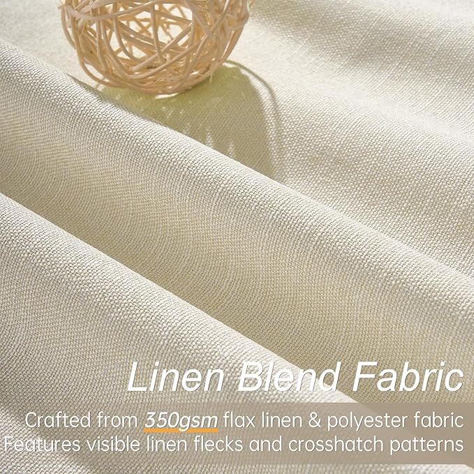 86 Inches Long Cream Colored Custom Blackout Linen Curtains Ivory Cream Pinch Pleated Noise Cancelling Curtains with Pin Hooks for Traverse Burlap Viral Drapes 2 Panels for Living Room Bedroom
