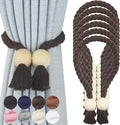 6 Pack Magnetic Curtain Tiebacks Cotton Hand Woven Tie Back Decorative Rope Holdbacks for Curtains Draperies No Tools Required, Coffee