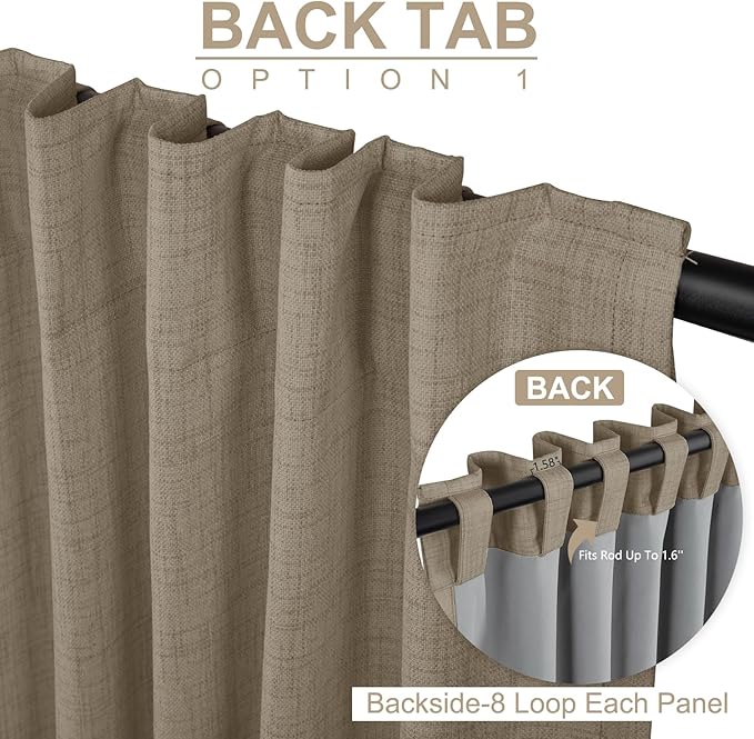 100% Blackout Shield Linen Blackout Curtains for Bedroom 90 Inches Long, Back Tab/Rod Pocket Living Room Drapes, Thermal Insulated Blackout Curtains 2 Panels Set, 50" W x 90" L, Plaza Taupe