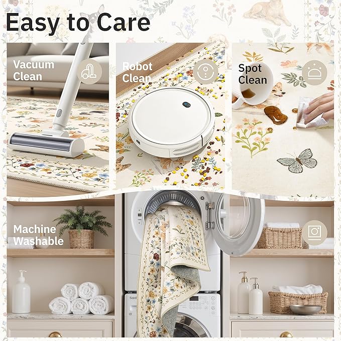 2x3 Dog Rugs for Entryway, Machine Washable Door Mat Animal Floral Small Area Rug Non-Slip Low Pile Soft Throw Rugs for Entrance Kitchen Indoor Front Door Kids Room (2 x 3,Beige)