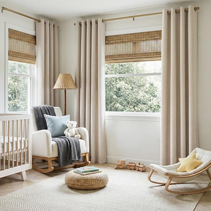 100% Blackout Shield Linen Blackout Curtains for Bedroom, Oatmeal Grommet Curtains for Living Room, Thermal Insulated Room Darkening Drapes for Nursery, Boho Home Decor, 50" W x 108" L, 2 Panels