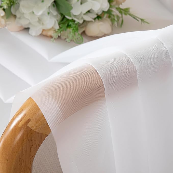 Aiyufeng 2 Piece White Sheer Curtains 63 Inch Length, Light Filtering Kitchen Curtain for Small Window, Voile Top Dual Rod Pocket, 2 x 40 W x 63" L