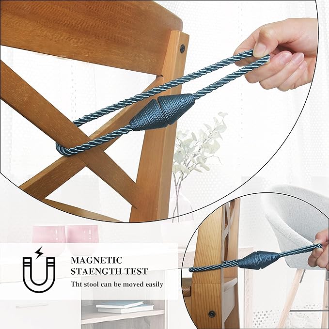 6 Pack Magnetic Curtain Tiebacks Rope Modern Handmade Curtain Tie Backs Decorative Drapes Weave Holdbacks for Window Décor, Blue