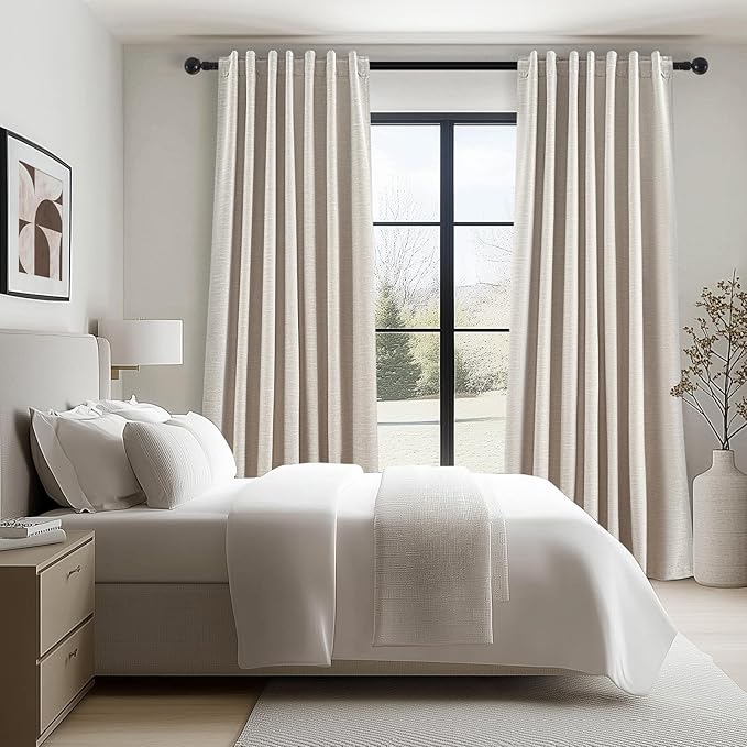 92 Inch Long Curtains Blackout 2 Panels,Custom Made Modern Neutral Soundproof Elegant Decorative Dark Out Linen Cottage Nursery Draperies for Living Room 52x92 Linen Beige Oatmeal