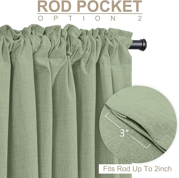 100% Blackout Shield Linen Blackout Curtains for Bedroom 84 Inches Long, Back Tab/Rod Pocket Living Room Drapes, Thermal Insulated Blackout Curtains 2 Panels Set, 50" W x 84" L, Sage