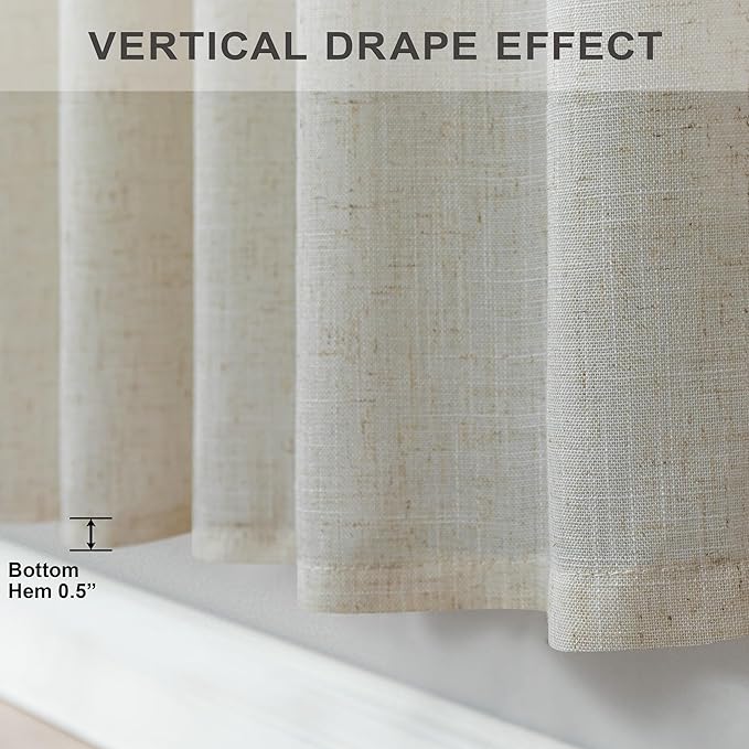 Beige Curtains 38 Inch Width for Living Room 2 Panels Back Tab Rod Pocket Flax Linen Semi Sheer Light Filtering Mini Curtains for Door Window Boho Farmhouse Bedroom Decor Tan 38 Inch Wide by 96 Long