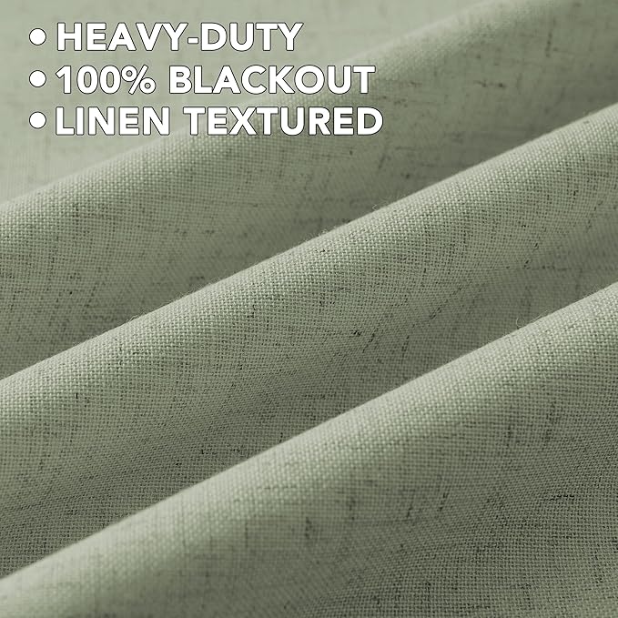 H.VERSAILTEX Linen Curtains 100% Blackout Curtains for Bedroom 96 inch Long Full Light Blocking Nature Linen Blended Window Curtains for Living Room Nickel Grommet (2 Panels, Heathered Tea)