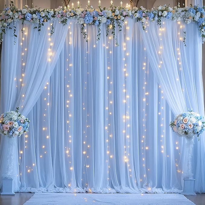 Baby Blue Tulle Backdrop Curtain for Parties Baby Shower Boys 10×8ft Light Blue Sheer Backdrop Curtains Drapes for Birthday Party Bridal Shower Wedding Photo Shoot Background 2 Panels 5ft X 8 ft