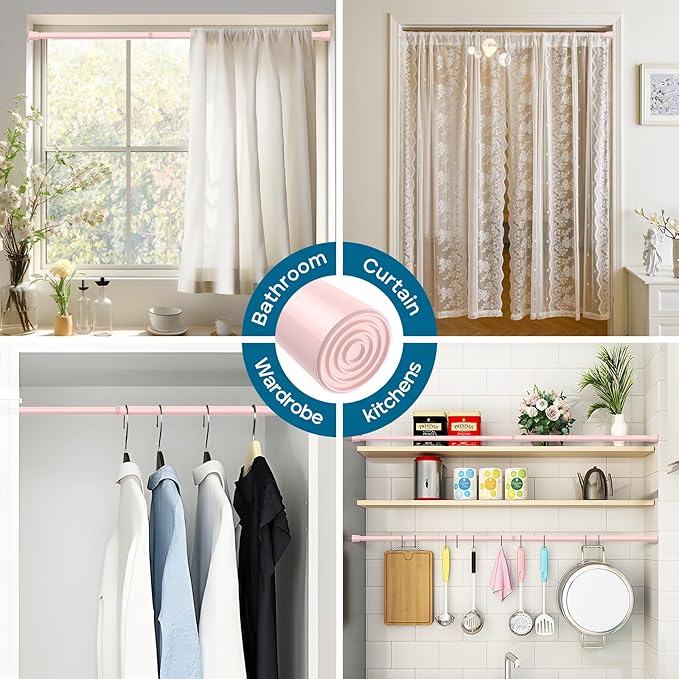 AIZESI Spring Tension Rods Adjustable Tension Curtain Rod Small Tension Rod No Drilling Expandable Spring Loaded Curtain Tension Rod（Pink,26" to 39"-1Pcs)