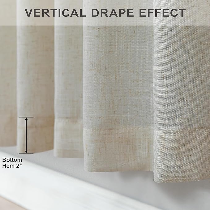 Beige Curtains 63 Inch Length for Bedroom Set of 2 Panels Back Tab Rod Pocket Sheer Linen Light Filter Neutral Rustic Farmhouse Curtains for Dining Room Bay Picture Window Country Decor 52x63 Long Tan
