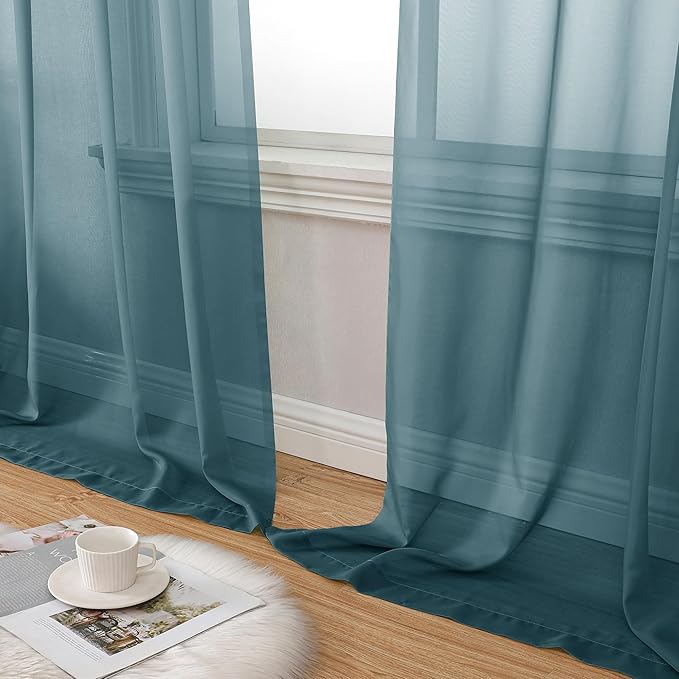Aiyufeng Dusty Blue Sheer Curtains 72 Inch Length 2 Panels Set, Light Filtering Airy Rod Pocket Dusty Blue Window Curtain Treatment Drapes for Kitchen Bedroom Living, Each 42Wx72L Inches