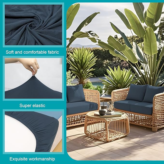 14Pcs Stretch Patio Cushion Covers,Outdoor Couch Covers Replacement,Outdoor Couch & Sofa Slipcovers,for Patio Furniture Cushion Covers,Washable Reusable Furniture Protector (Gray Blue,Cover Only)