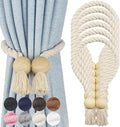 6 Pack Magnetic Curtain Tiebacks Cotton Hand Woven Tie Back Decorative Rope Holdbacks for Curtains Draperies No Tools Required, Beige