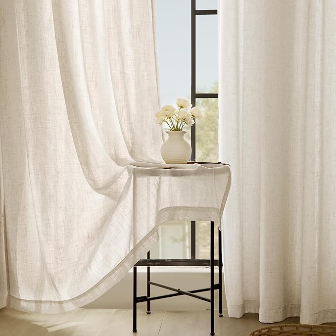 Apricot Linen Curtain 90 inch Length 2 Panels Set Back Tab Light Filtering Living Room Curtain Drapes Home Office Modern Minimalist Decor Farmhouse Boho Neutral Cream Semi Sheer Curtain 90 inch Long